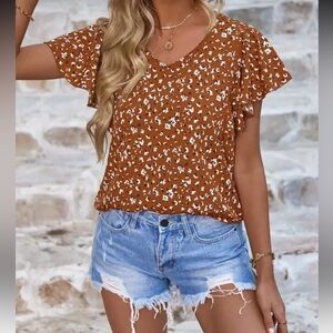 SHEIN Brown Floral Blouse